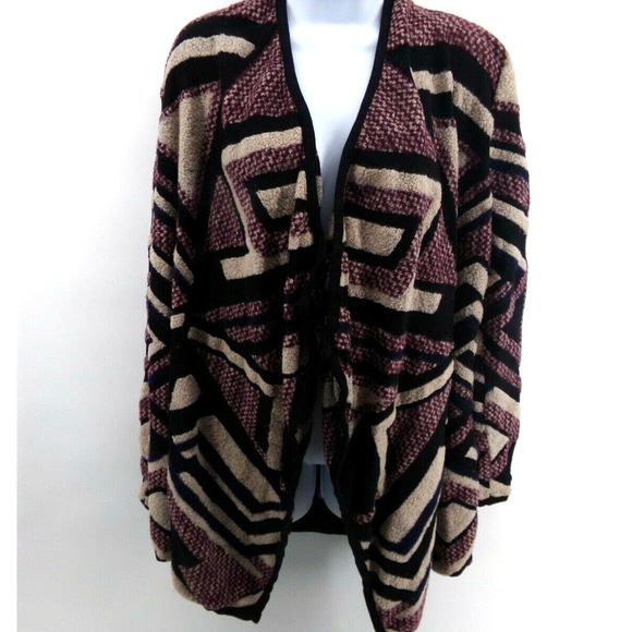 Lucky Brand Cardigan Open Front Sweater Wrap Boho Burgandy SM Last Man Standing - Picture 5 of 11